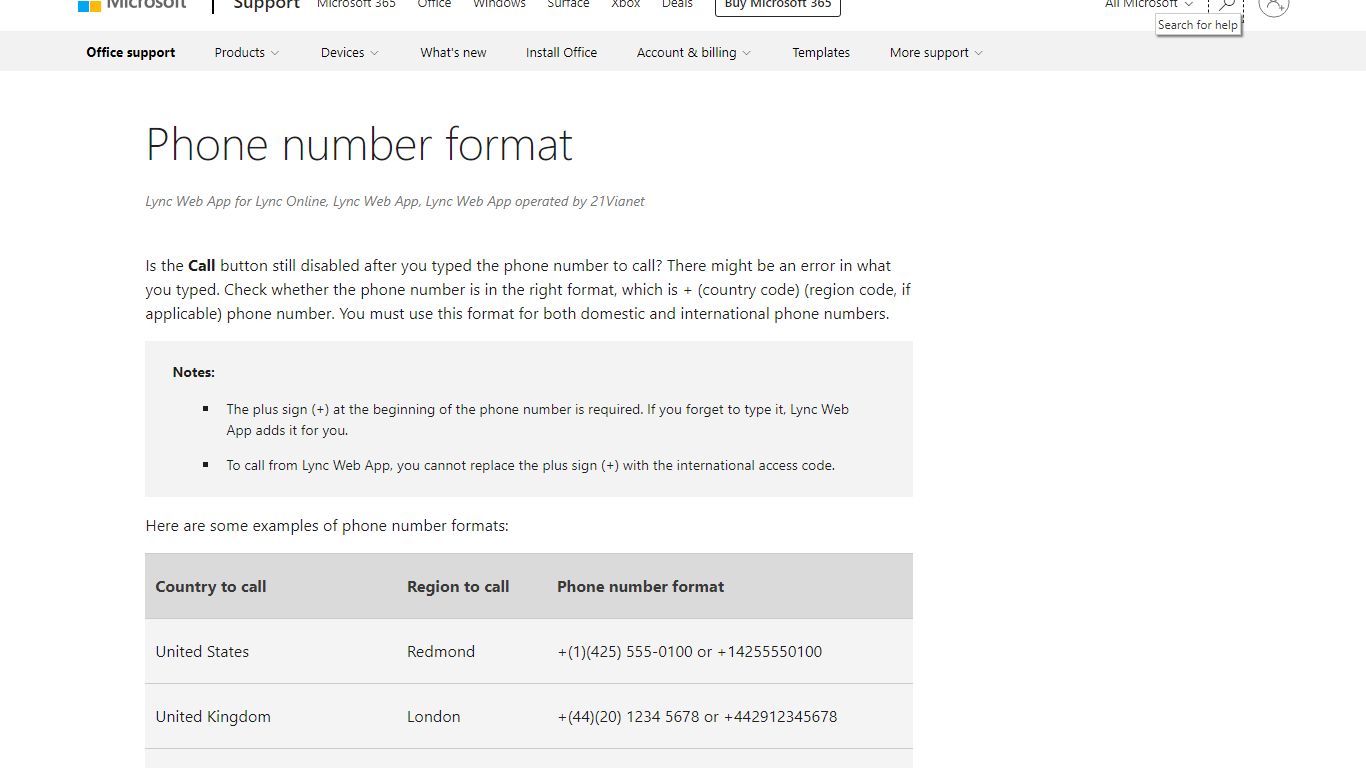 Phone number format - support.microsoft.com